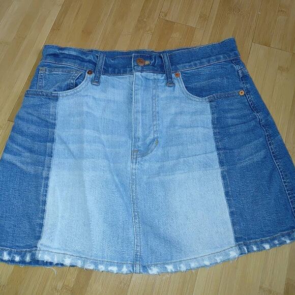 Madewell Pieced McCarren Denim Jean Two Toned Raw Hem Mini Skirt sz. 27 - Picture 1 of 4